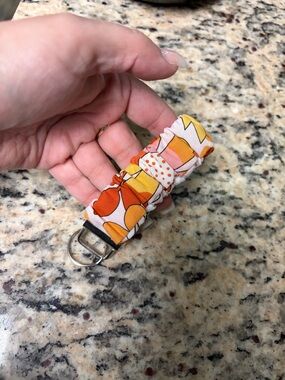 Elastic Fabric Key Fob with Orange & Yellow Floral Print